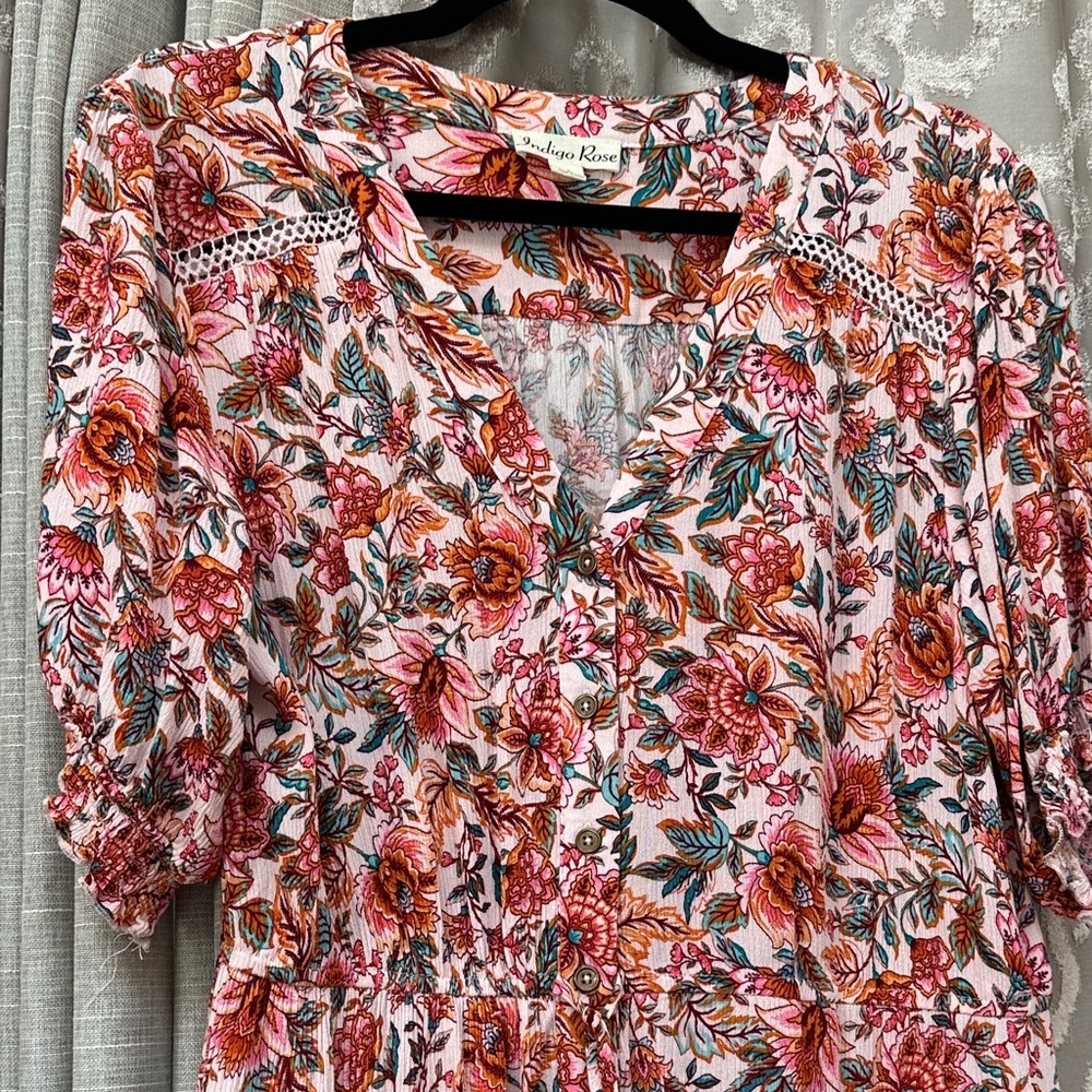 Indigo Rose Floral Pink Short Sleeve Maxi Dress Size Large - Picture 3 of 8